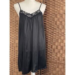 VTG Cache Night Gown Medium Black Slip Dress Lingerie Sheer Lace